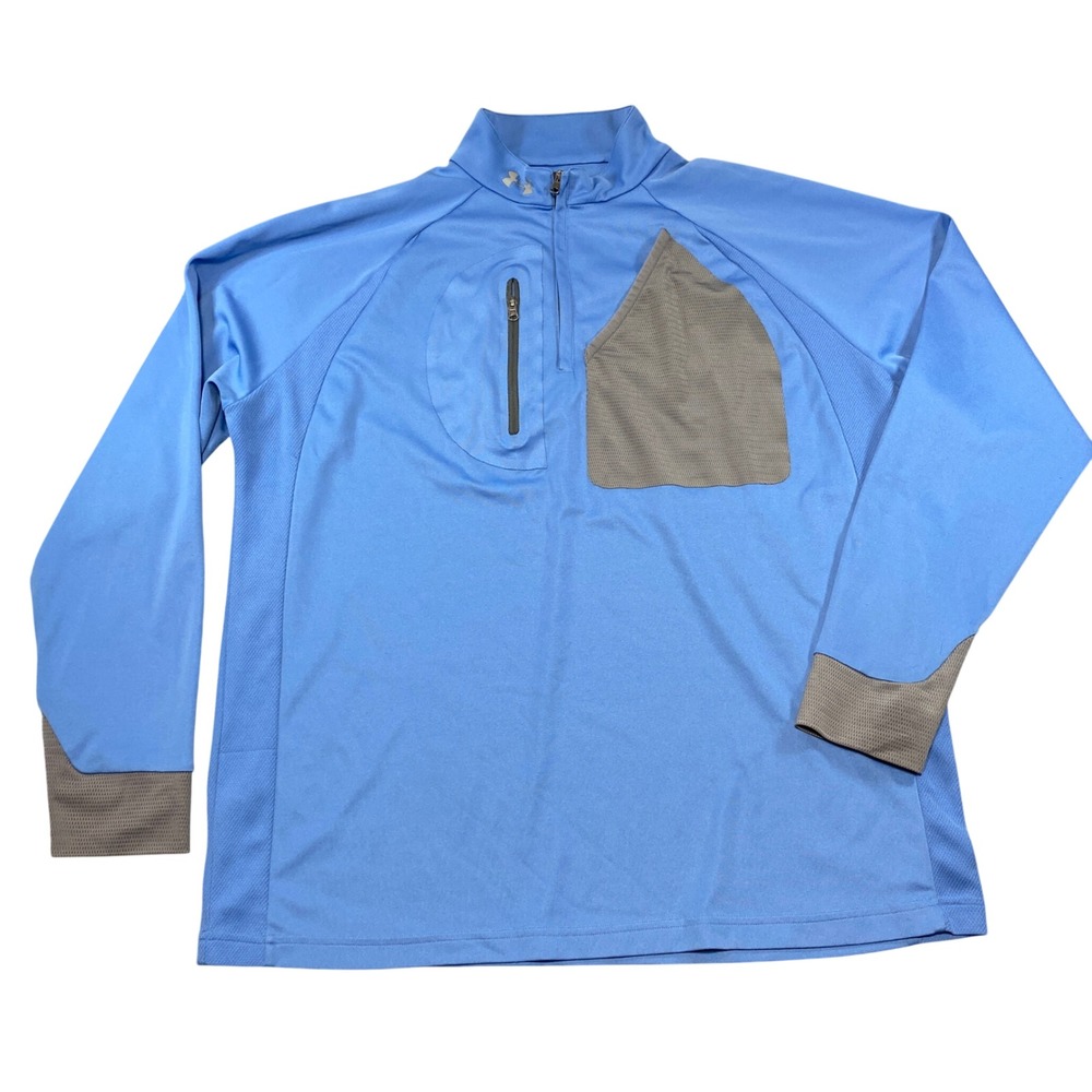 Under Armour Mens LG 1/4 Zip Pullover Blue Athletic Training Shirt‎ Pocket